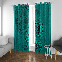 Hawaii Monk Seal and Dolphin Window Curtain Polynesian Kakau Pattern Turquoise LT03 With Grommets Turquoise - Polynesian Pride