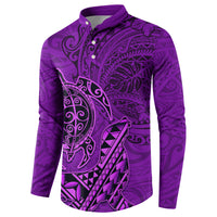 Hawaii Monk Seal and Dolphin Button Sweatshirt Polynesian Kakau Pattern Purple LT03 - Polynesian Pride