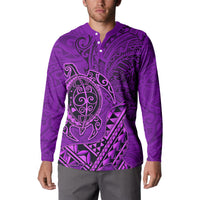 Hawaii Monk Seal and Dolphin Button Sweatshirt Polynesian Kakau Pattern Purple LT03 - Polynesian Pride
