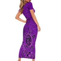 Hawaii Monk Seal and Dolphin Family Matching Short Sleeve Bodycon Dress and Hawaiian Shirt Polynesian Kakau Pattern Purple LT03 - Polynesian Pride