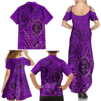 Hawaii Monk Seal and Dolphin Family Matching Summer Maxi Dress and Hawaiian Shirt Polynesian Kakau Pattern Purple LT03 - Polynesian Pride