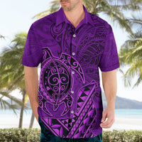 Hawaii Monk Seal and Dolphin Hawaiian Shirt Polynesian Kakau Pattern Purple LT03 - Polynesian Pride