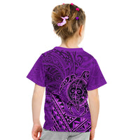 Hawaii Monk Seal and Dolphin Kid T Shirt Polynesian Kakau Pattern Purple
