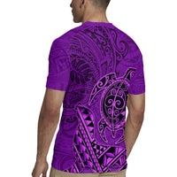 Hawaii Monk Seal and Dolphin Rugby Jersey Polynesian Kakau Pattern Purple LT03 - Polynesian Pride
