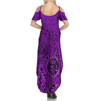 Hawaii Monk Seal and Dolphin Summer Maxi Dress Polynesian Kakau Pattern Purple LT03 - Polynesian Pride