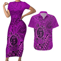 Hawaii Monk Seal and Dolphin Couples Matching Short Sleeve Bodycon Dress and Hawaiian Shirt Polynesian Kakau Pattern Pink LT03 Pink - Polynesian Pride