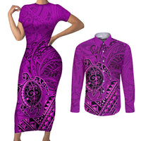 Hawaii Monk Seal and Dolphin Couples Matching Short Sleeve Bodycon Dress and Long Sleeve Button Shirt Polynesian Kakau Pattern Pink LT03 Pink - Polynesian Pride