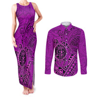 Hawaii Monk Seal and Dolphin Couples Matching Tank Maxi Dress and Long Sleeve Button Shirt Polynesian Kakau Pattern Pink LT03 Pink - Polynesian Pride