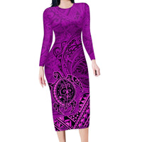 Hawaii Monk Seal and Dolphin Family Matching Long Sleeve Bodycon Dress and Hawaiian Shirt Polynesian Kakau Pattern Pink