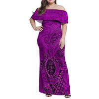 Hawaii Monk Seal and Dolphin Family Matching Off Shoulder Maxi Dress and Hawaiian Shirt Polynesian Kakau Pattern Pink LT03 Mom's Dress Pink - Polynesian Pride