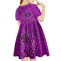 Hawaii Monk Seal and Dolphin Kid Short Sleeve Dress Polynesian Kakau Pattern Pink LT03 - Polynesian Pride