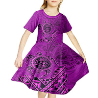 Hawaii Monk Seal and Dolphin Kid Short Sleeve Dress Polynesian Kakau Pattern Pink LT03 - Polynesian Pride