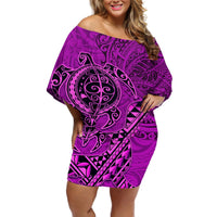 Hawaii Monk Seal and Dolphin Off Shoulder Short Dress Polynesian Kakau Pattern Pink LT03 Women Pink - Polynesian Pride