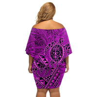 Hawaii Monk Seal and Dolphin Off Shoulder Short Dress Polynesian Kakau Pattern Pink LT03 - Polynesian Pride