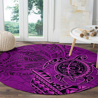 Hawaii Monk Seal and Dolphin Round Carpet Polynesian Kakau Pattern Pink