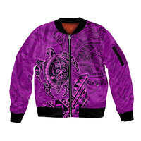 Hawaii Monk Seal and Dolphin Sleeve Zip Bomber Jacket Polynesian Kakau Pattern Pink LT03 Unisex Pink - Polynesian Pride