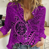 Hawaii Monk Seal and Dolphin Women Casual Shirt Polynesian Kakau Pattern Pink