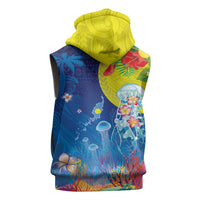 Palau Sleeveless Zip Hoodie Jellyfish with Coral Reefs Ocean Vibe and Tapa Pattern LT03 - Polynesian Pride