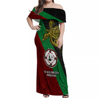 Papua New Guinea East New Britain Province Off Shoulder Maxi Dress PNG Birds Of Paradise Polynesian Arty Style LT03 Women Green - Polynesian Pride