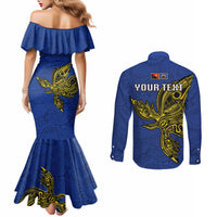 Custom Papua New Guinea Gulf Province Couples Matching Mermaid Dress and Long Sleeve Button Shirts PNG Birds Of Paradise Polynesian Arty Style LT03 - Polynesian Pride