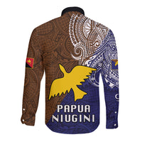 Papua New Guinea Manus Province Long Sleeve Button Shirt PNG Birds Of Paradise Polynesian Arty Style LT03 - Polynesian Pride