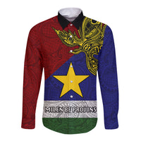 Custom Papua New Guinea Milne Bay Province Long Sleeve Button Shirt PNG Birds Of Paradise Polynesian Arty Style LT03 Unisex Blue - Polynesian Pride