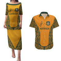 Custom Australia Rugby Championship 2024 Couples Matching Puletasi and Hawaiian Shirt Aboriginal Art Tattoo Pattern LT03 Yellow - Polynesian Pride