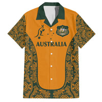 Custom Australia Rugby Championship 2024 Family Matching Off Shoulder Maxi Dress and Hawaiian Shirt Aboriginal Art Tattoo Pattern LT03 Dad's Shirt - Short Sleeve Yellow - Polynesian Pride