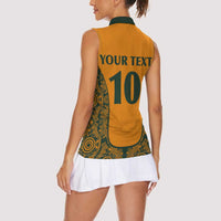 Custom Australia Rugby Championship 2024 Women Sleeveless Polo Shirt Aboriginal Art Tattoo Pattern