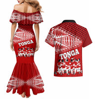 Tonga Rugby Couples Matching Mermaid Dress and Hawaiian Shirt Sipi Tau Dance Ngatu Pattern LT03 - Polynesian Pride