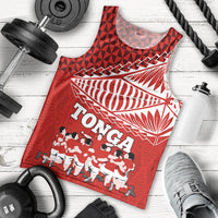 Tonga Rugby Men Tank Top Sipi Tau Dance Ngatu Pattern LT03 Red - Polynesian Pride