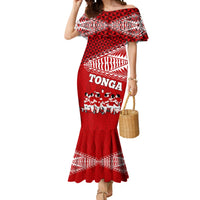 Tonga Rugby Mermaid Dress Sipi Tau Dance Ngatu Pattern LT03 Women Red - Polynesian Pride