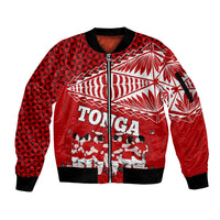Tonga Rugby Sleeve Zip Bomber Jacket Sipi Tau Dance Ngatu Pattern LT03 Unisex Red - Polynesian Pride