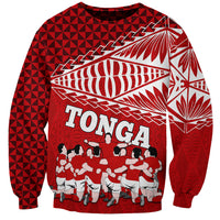 Tonga Rugby Sweatshirt Sipi Tau Dance Ngatu Pattern LT03 Unisex Red - Polynesian Pride