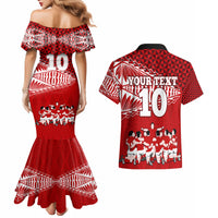 Personalised Tonga Rugby Couples Matching Mermaid Dress and Hawaiian Shirt Sipi Tau Dance Ngatu Pattern LT03 - Polynesian Pride