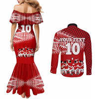Personalised Tonga Rugby Couples Matching Mermaid Dress and Long Sleeve Button Shirts Sipi Tau Dance Ngatu Pattern LT03 - Polynesian Pride