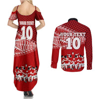 Personalised Tonga Rugby Couples Matching Summer Maxi Dress and Long Sleeve Button Shirts Sipi Tau Dance Ngatu Pattern LT03 - Polynesian Pride
