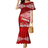 Personalised Tonga Rugby Mermaid Dress Sipi Tau Dance Ngatu Pattern LT03 Women Red - Polynesian Pride