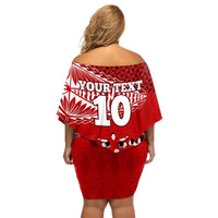 Personalised Tonga Rugby Off Shoulder Short Dress Sipi Tau Dance Ngatu Pattern LT03 - Polynesian Pride