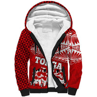 Personalised Tonga Rugby Sherpa Hoodie Sipi Tau Dance Ngatu Pattern LT03 Unisex Red - Polynesian Pride