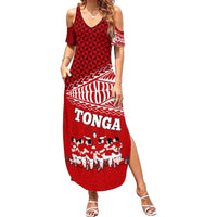 Personalised Tonga Rugby Summer Maxi Dress Sipi Tau Dance Ngatu Pattern LT03 Women Red - Polynesian Pride