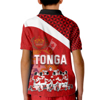 Tonga Rugby Kid Polo Shirt Sipi Tau Dance Coat of Arms Ngatu Pattern LT03 - Polynesian Pride