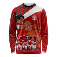 Tonga Rugby Long Sleeve Shirt Sipi Tau Dance Coat of Arms Ngatu Pattern LT03 Unisex Red - Polynesian Pride