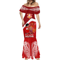 Tonga Rugby Mermaid Dress Sipi Tau Dance Coat of Arms Ngatu Pattern LT03 - Polynesian Pride