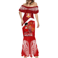 Tonga Rugby Mermaid Dress Sipi Tau Dance Coat of Arms Ngatu Pattern LT03 - Polynesian Pride