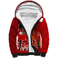 Tonga Rugby Sherpa Hoodie Sipi Tau Dance Coat of Arms Ngatu Pattern LT03 Unisex Red - Polynesian Pride