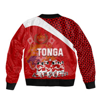 Tonga Rugby Sleeve Zip Bomber Jacket Sipi Tau Dance Coat of Arms Ngatu Pattern LT03 - Polynesian Pride