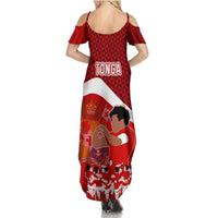 Tonga Rugby Summer Maxi Dress Sipi Tau Dance Coat of Arms Ngatu Pattern LT03 - Polynesian Pride