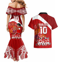 Personalised Tonga Rugby Couples Matching Mermaid Dress and Hawaiian Shirt Sipi Tau Dance Coat of Arms Ngatu Pattern LT03 - Polynesian Pride