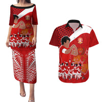 personalised-tonga-rugby-couples-matching-puletasi-dress-and-hawaiian-shirt-sipi-tau-dance-coat-of-arms-ngatu-pattern